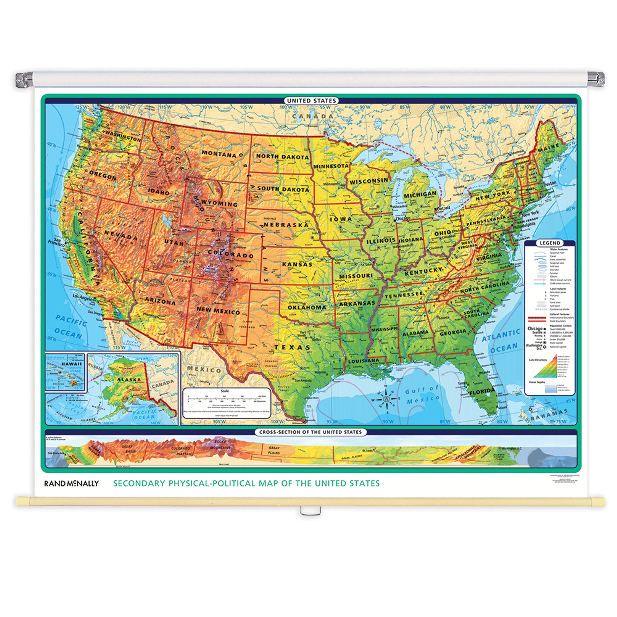 Pull Down Wall Maps Secondary Physical Political World US 2 Map Se Secondary Physical Political US 83427